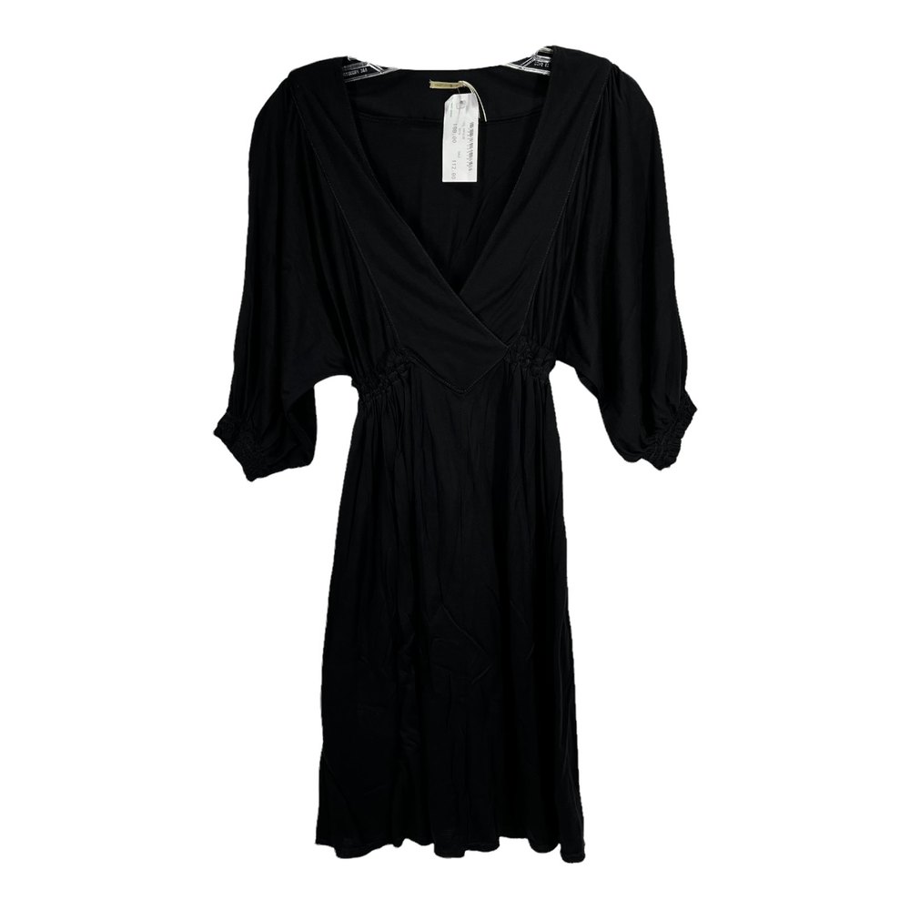 Max Studio Womens Midi Dress Size XS Black Dolman Sleeves Elastic Waist V-NecK